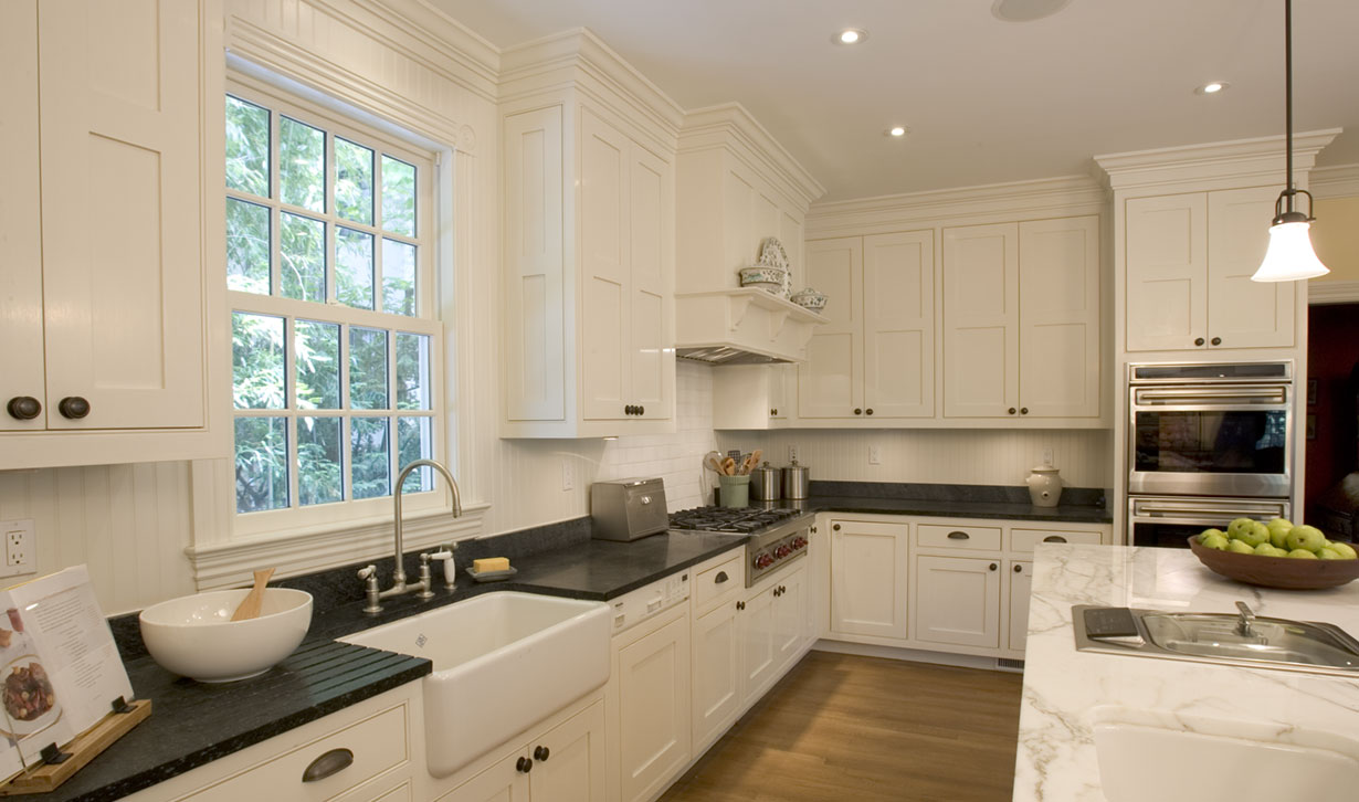 A black soapstone kitchen countertop appears in our Cleveland Lane Renovation.