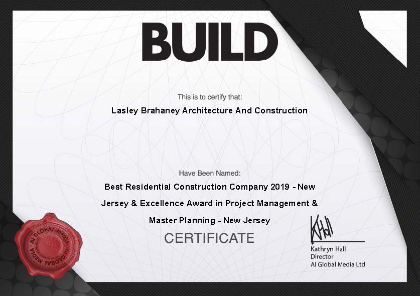 Build Magazine Award for Best Residential Construction Company 2019 in New Jersey and Excellence Award in Project Management & Master Planning in New Jersey.