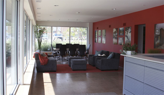 Light filled front entry and meeting space capturing a dining room and living room feel.