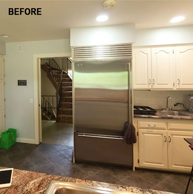 Before: The cabinets [in the original kitchen] were typical for their day. The kitchen was designed and built in the 1970s. The new homeowners sought an updated look along with an arrangement and style suited to their needs and taste