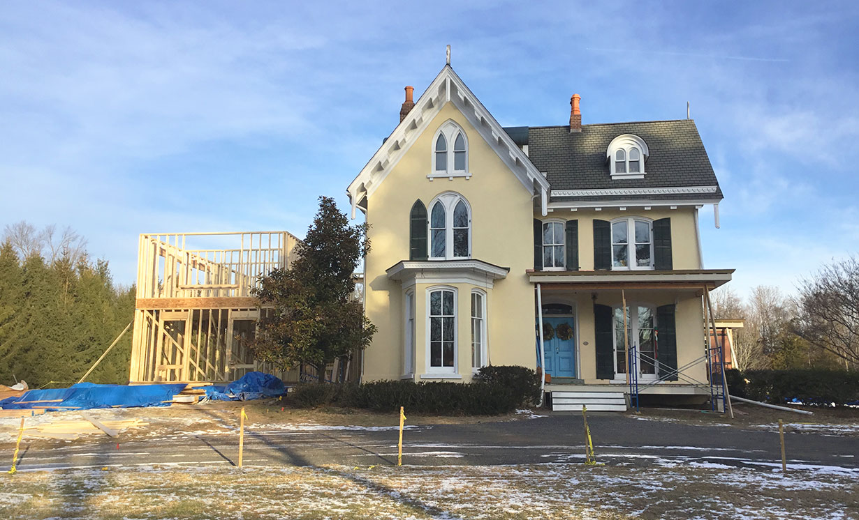 The author rebuilt the Gothic-style porch as part of a major addition and exterior restoration project.