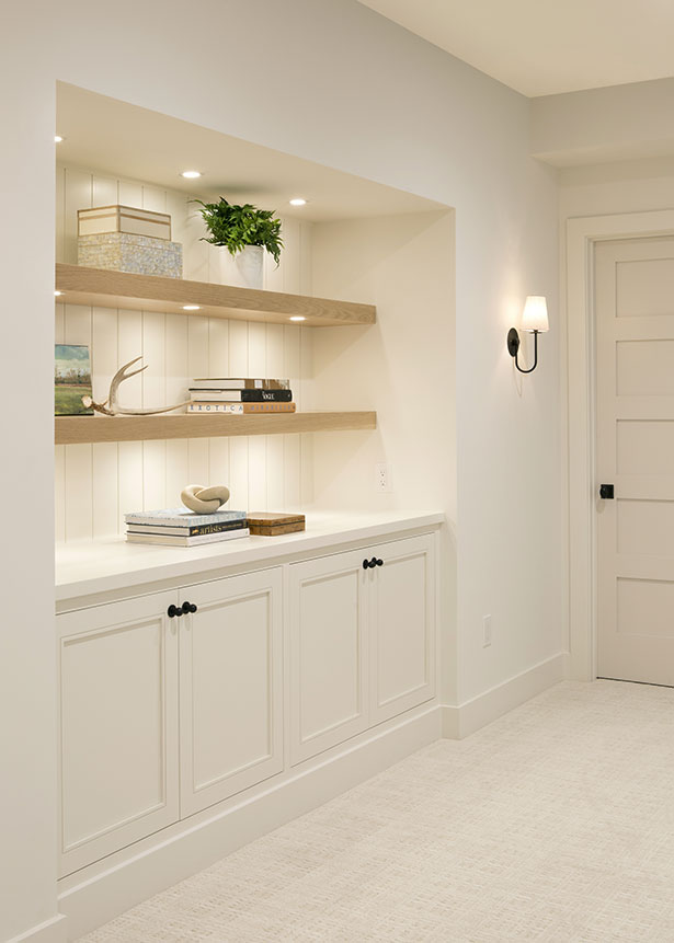Basement alcove cabinetry.