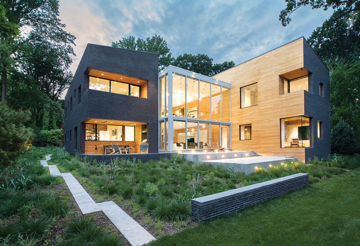 New construction in Princeton, NJ. Evening exterior.