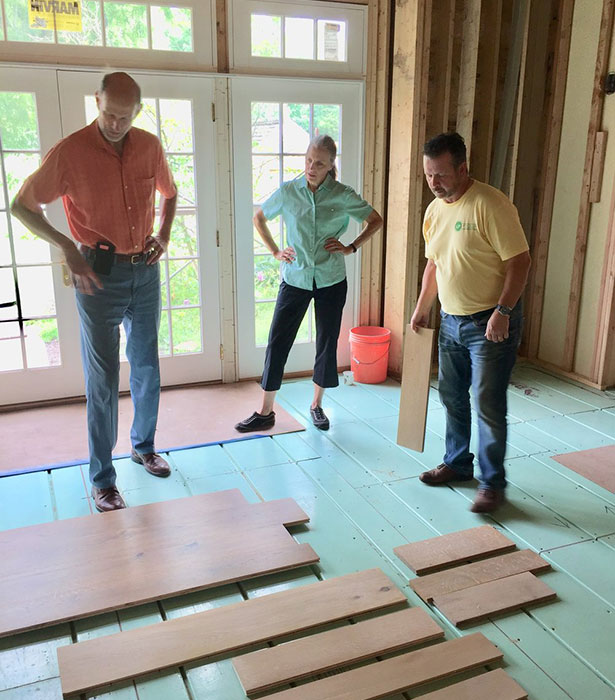 Princeton Architect Marc Brahaney evaluating flooring options.