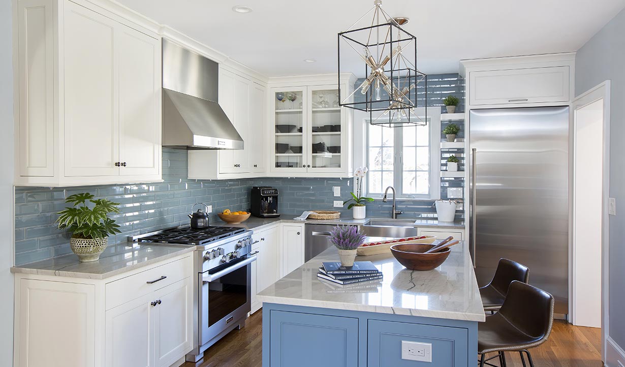 Our Princeton architects designed an addition for an adjacent mudroom and powder room, making way for the kitchen to expand as well.