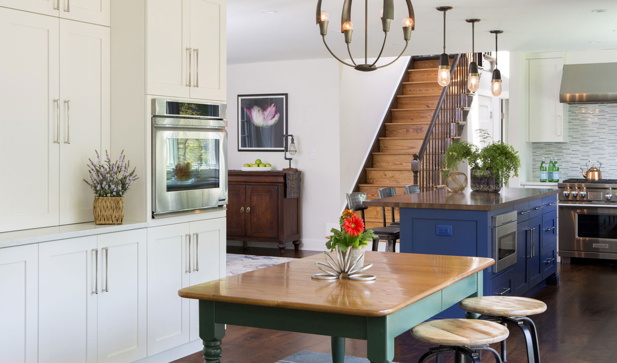 An open kitchen designed by construction company Lasley Brahaney Architecture + Construction in Princeton, NJ